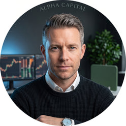 A professional portrait of a financial expert from Alpha Capital posing in a modern, dark-toned office environment.